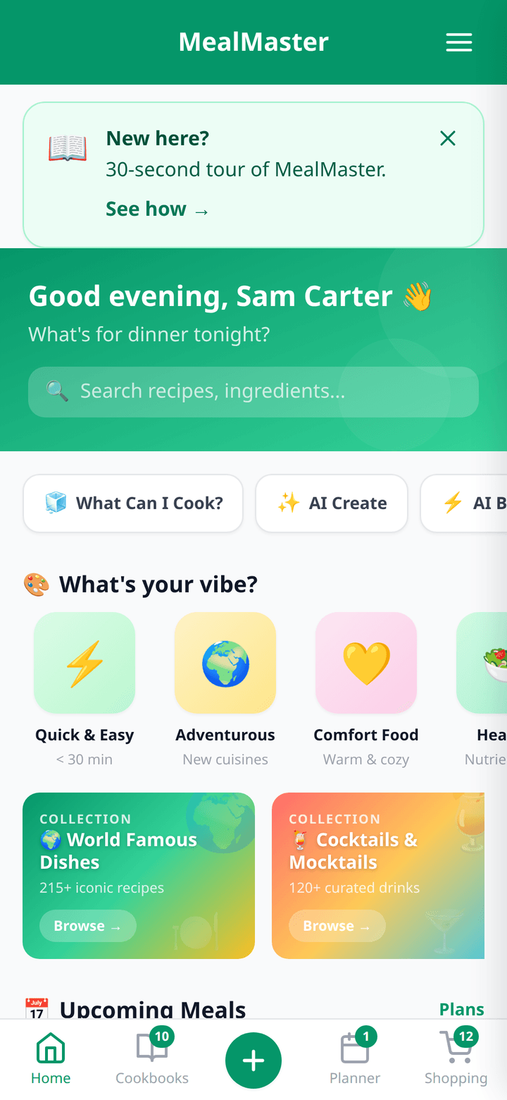 Meal Master home screen